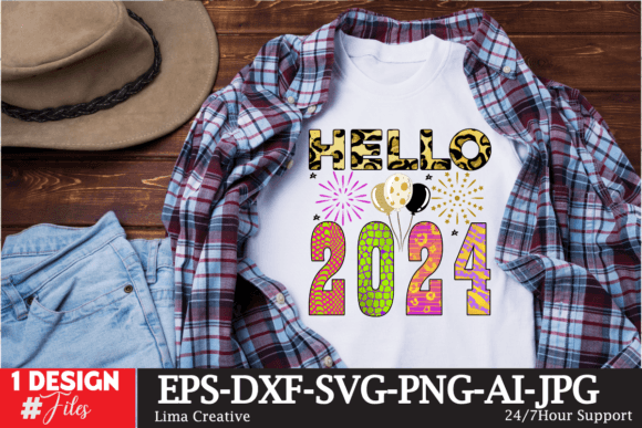 Hello 2024 Sublimation PNG: Graphics for T-Shirt Designs