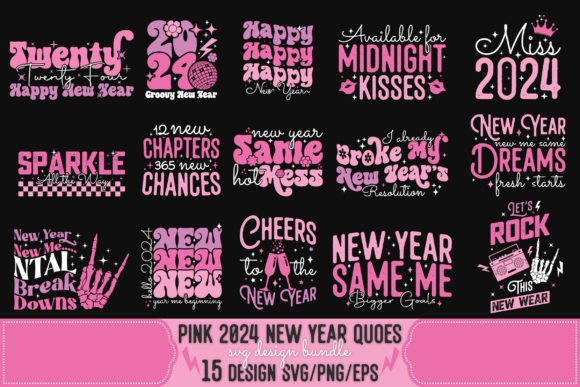 Pink New Year Groovy 2024 SVG Bundle