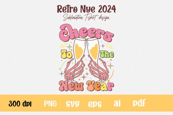 Retro Groovy Cheers to the New Year PNG
